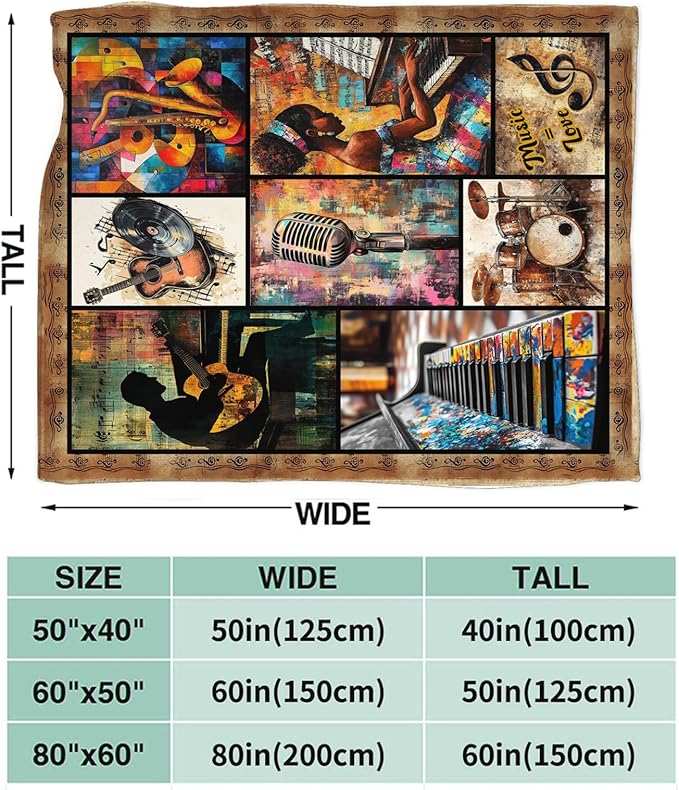 Music Lover Blanket for Women Girls, Musical Instruments Note Flannel Throw Blanket, Cozy Fleece Soft Stuff Blankets Gift for Couch Sofa Bed 50" x 40"