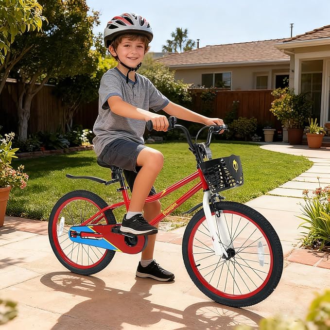 BABY JOY Kids Bike, 12 14 16 18 20 Inch Children Bikes for Boys Girls Teens 3-8 8+ Years w/Training Wheels or Kickstand, Handbrake, Coaster Brake & Removable Basket, Kids Bicycle of Multiple Colors