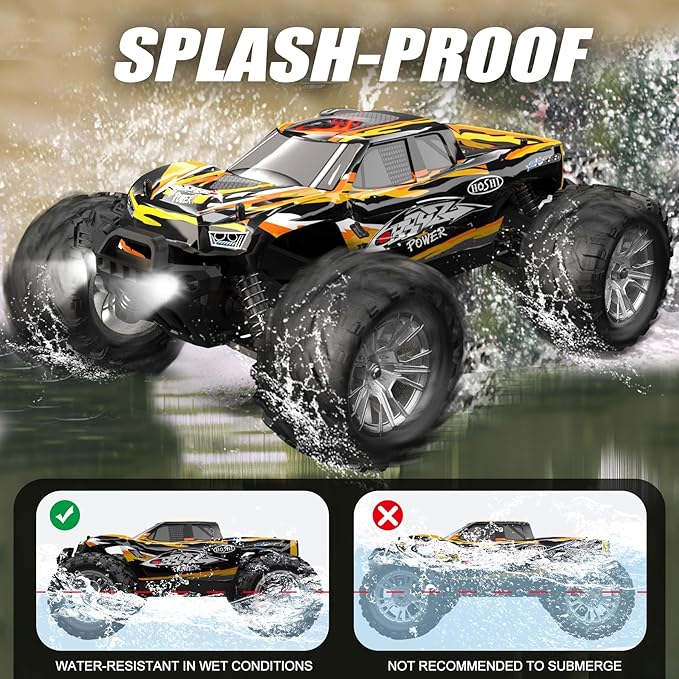 1:16 Scale All Terrain RC Car, 36 KPH High Speed 4WD Electric Vehicle with 2.4 GHz Remote Control, 4X4 Waterproof Off-Road Truck with Two Module Batteries