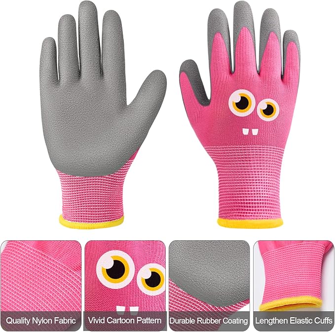 12 Pairs Kids Garden Gloves Children Gardening Gloves Rubber Coated Yard Work Gloves for Toddlers Boys Girls (Large (Age 9-11))