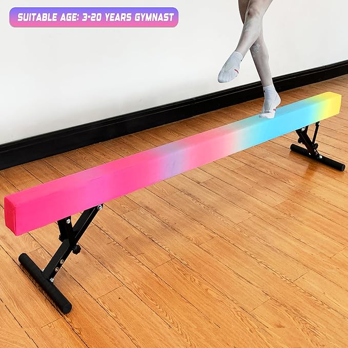 Adjustable Balance Beam 8 ft Gymnastic Beam Adjustable Height for Kids and Teenage of All Gymnastic Levels, Gymnastic Training Beam Gymnastic Equipment for Athlete Home and Gym Club Use
