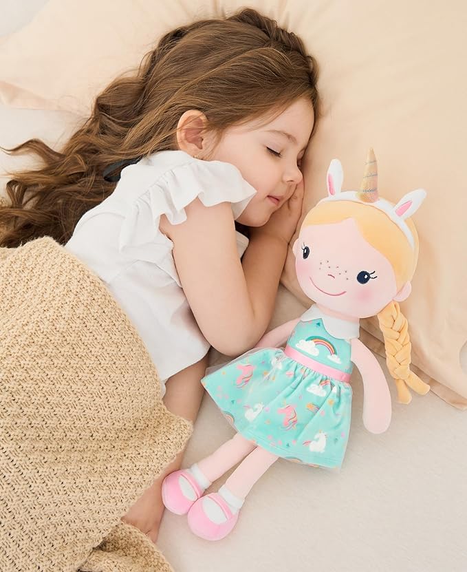 GAGAKU Soft Baby Doll Toys (16'') for Girls, My First Baby Rag Dolls for 1 Year Old Girl Birthday Gift Plush Doll Toys Machine Washable Baby Doll for Toddler Kids Infants - Unicorn Girl