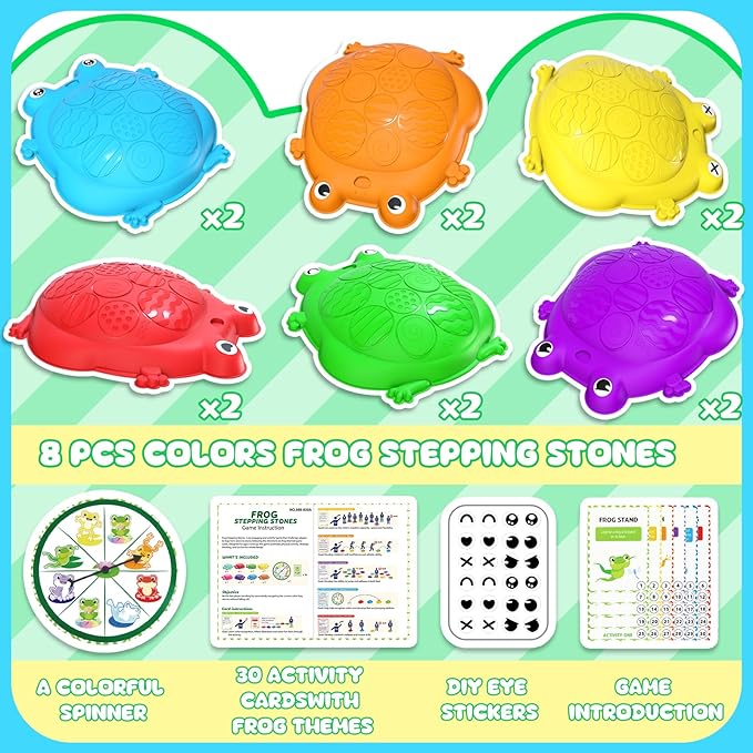 Stepping Stones for Kids, 12 Pcs Frog Non-Slip Balance Steps Stones Sensory Toys for Toddler Ages 3-5, Obstacle Course Coordination Game, Indoor Outdoor Yard Games for Boys Girls