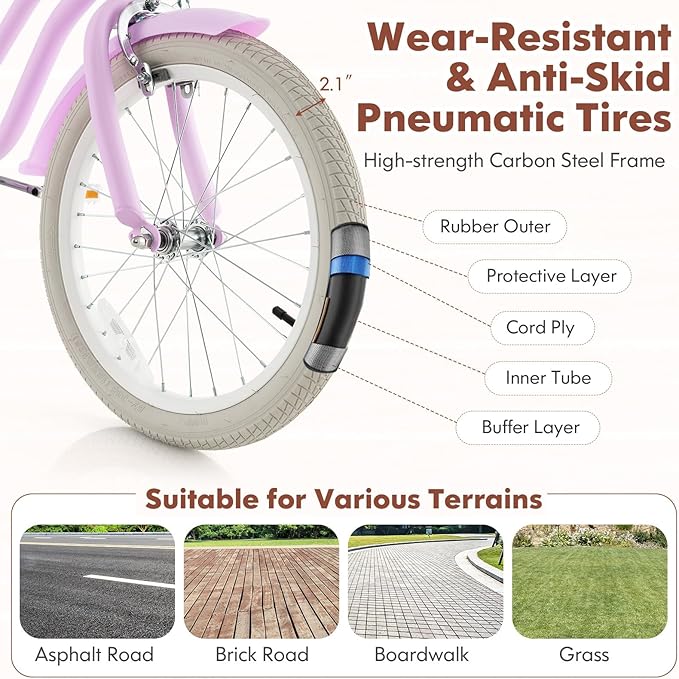 COSTWAY Kids Bike, 12 14 16 18 Inch Toddler Bike Children Bicycle w/Training Wheels, Hand & Coaster Brakes, Adjustable Saddle & Handlebar, Basket, Bell, Kids Bicycle for Girls Boys Aged 3-8 Years Old