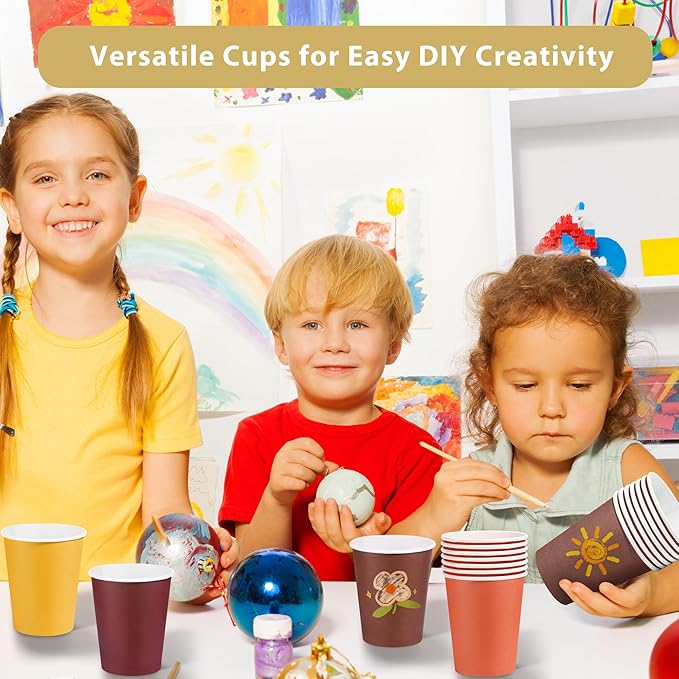 72 Pieces Thanksgiving Fall Paper Cups 9 Oz Disposable Coffee Paper Cups Autumn Party Cup Beverage Drinking Cup for Autumn Harvest, Party, DIY, and Picnic (Yellow, Orange, Brown, Dark Purple)