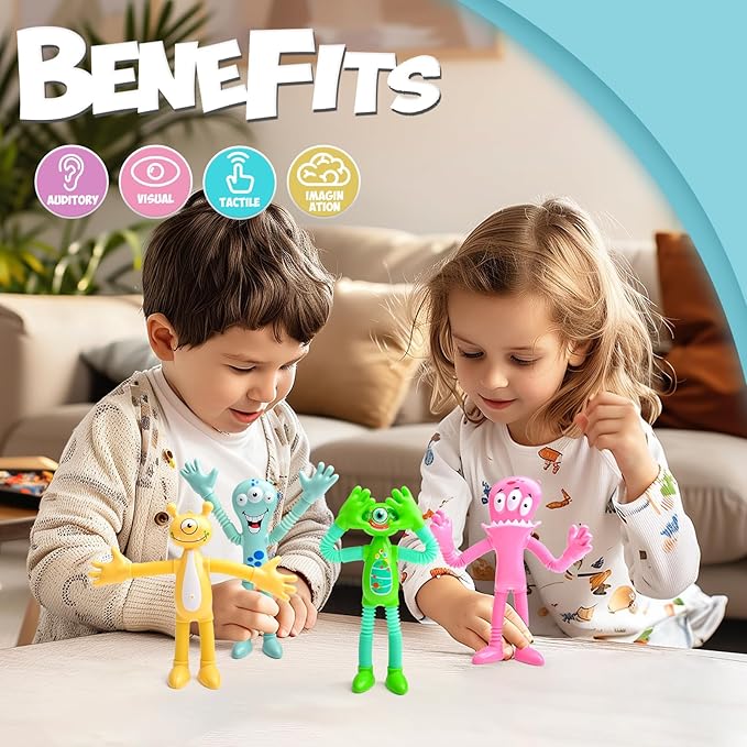 4Pcs Telescopic Suction Cup Monster Toys,Sensory Toys for Kids 3-5 5-7,Toddler Toy,Fidget Toy,Toddler Travel Essential for Airplane,Pop Tubes, Christmas Stocking for Kids Boys Girls M