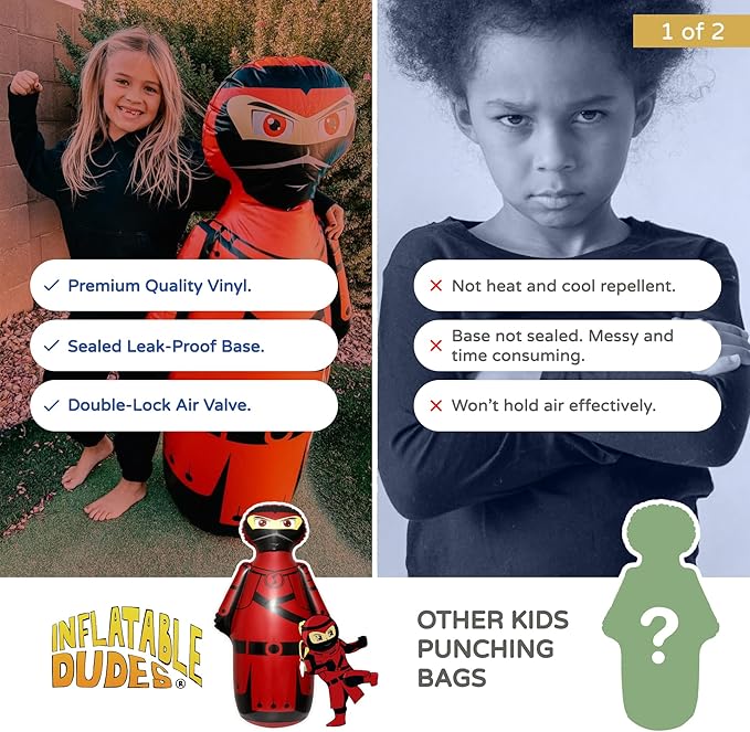 INFLATABLE DUDES Ninja Toy 47 Inches -Kids Punching Bag | Already Filled with Sand| Bop Bag | Inflatable Bopper | Boxing | Ninja Birthday Party | Party Decorations | Punching Bag for Kids- (Sam)