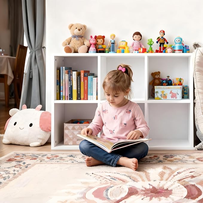 Kid's Bookshelf | 6-Cube Organizer | Kids' Room Book Shelf | Kids Toy Shelf- Anti-Tipping Design. Suitable for Kid's Rooms, bedrooms, Studies.（for Books, Toys, etc. Easy to Assemble）