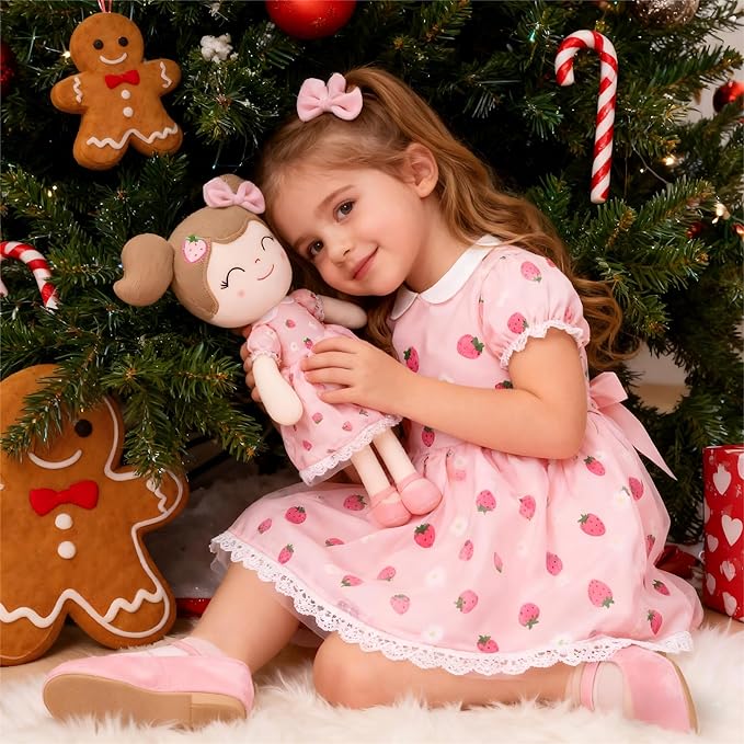 Gloveleya Baby Girl Gift – Strawberry Pink Plush Doll with Gift Box, Soft First Baby Doll for Toddler Girls, Birthday Present, Baby Shower & Holiday Keepsake