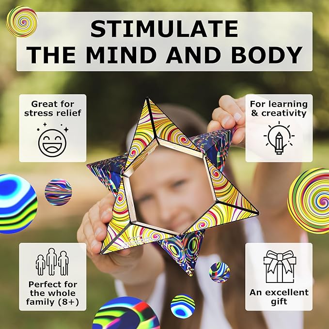 SHASHIBO Shape Shifting Box - Award-Winning Fidget Toy w/ 36 Rare Earth Magnets - Fidget Cube Transforms Into Over 70 Shapes, Sensory Toy Gift for Kids, Teens, and Adults (Technicolor)