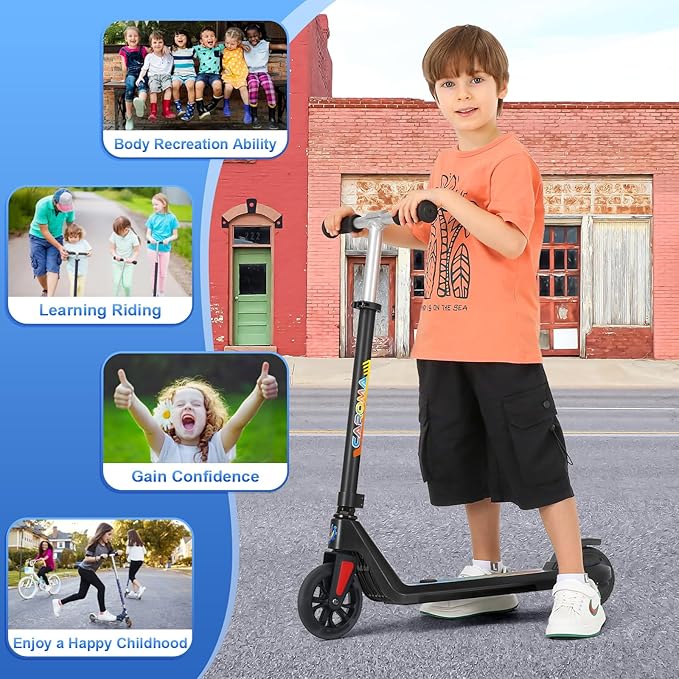 Caroma Electric Scooter for Kids Ages 6-14, 180W/150W Motor & 10 Mph, 85 Mins Ride Time, Adjustable Height & Speed, LED Display & Colorful Lights, Kids Electric Scooter, Best Gifts for Girls and Boy