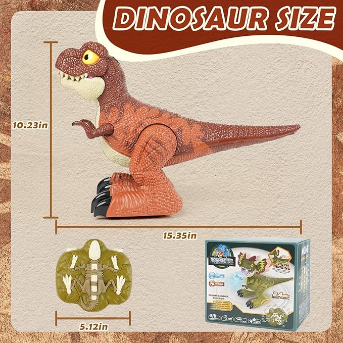Remote Control Dinosaur Toy for Kids, Best Birthday Gift for Boys 3-5 4-7 8-12 Years Old, Realistic RC Walking Dinosaur with Light, Sound, Spray and 2.4GHz Remote Control