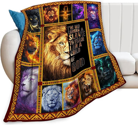 Lion Blanket, Christian Lion Throw Blanket, Lions Religious Gifts Blankets Stuff Fleece Flannel Plush for Men Boys Women Girls Lovers Adults Soft Bedding Gift for Sofa Bed Office Home Decor 50"x40"