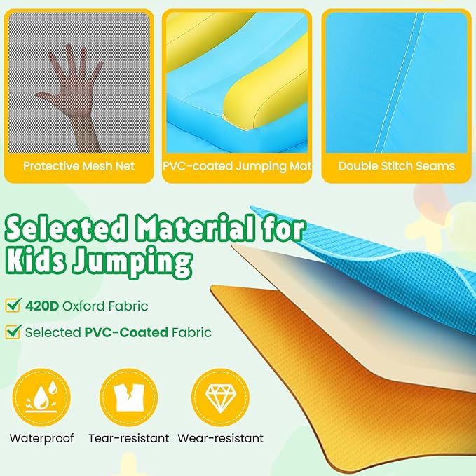 Inflatable Bounce House for Kids 146 x 132 x 82 inch, Indoor/Outdoor Bouncy House with Large Splashing Pool, Bouncing Area, 2 Water Slides,Climbing Wall, UL Certified Blower Included1