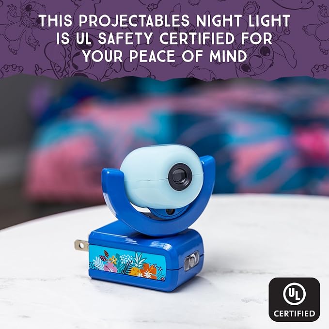 Projectables Disney Lilo and Stitch LED Kids Night Light, Projector, Plug-in, Dusk-to-Dawn, UL-Listed, Ideal for Hallway, Bedroom, Nursery, Playroom, Gaming Room, 84867