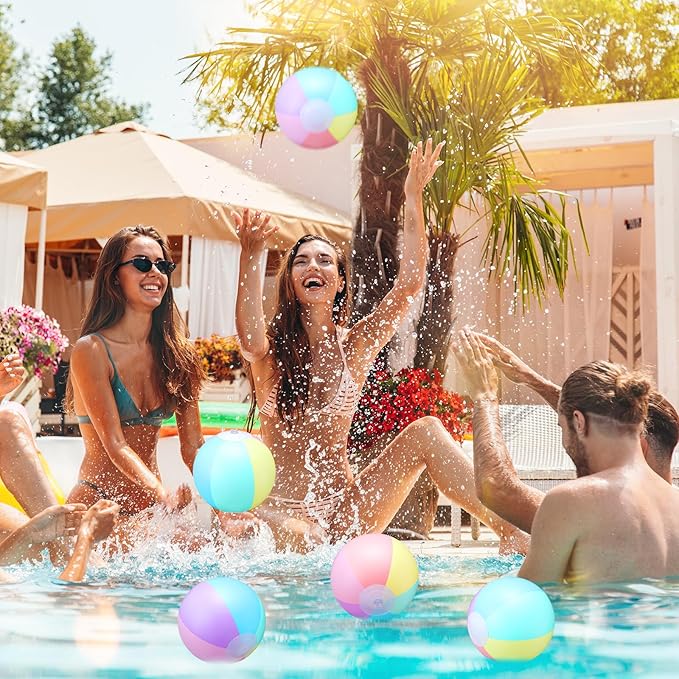 24 Pcs Inflatable Beach Balls Bulk Pastel Color Jumbo Big Macaron Beach Balls for Adults Summer Swimming Pool Water Games Party Favor(12 Inch)