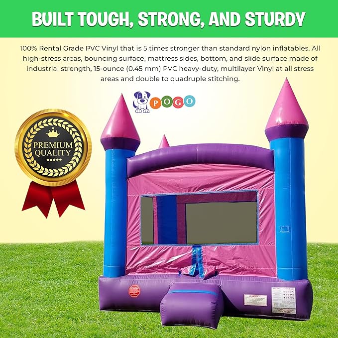Crossover Classic Pink Inflatable Bounce House, Bouncy Jump Castle for Kids and Toddlers, Outdoor Birthday Party Jumping Bouncer, Commercial-Grade, Without Blower, 13 x 12 x 14.5 Ft