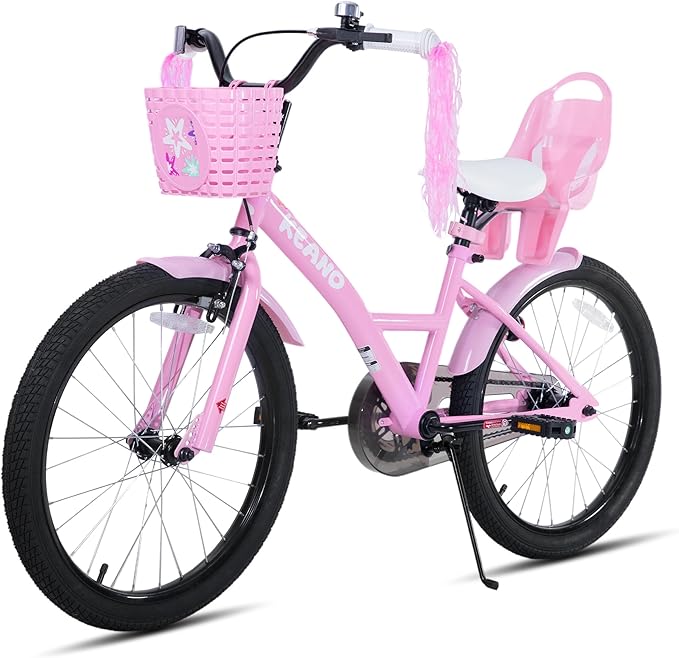 KEANO Zinnia 14 16 20 Inch Kids Bike for Girls Ages 3-10 Years, Girls' Bikes with Training Wheels, Streamers, Basket and Doll Seat, Children Bicycles