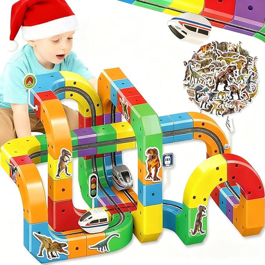 Rail Electric Train Set for Kids, Flexible 3D Race Track Toy with Motorized Car, Gravity-Defying Click Rail Track Layout, Educational STEM Building Set for Boys & Girls Ages 3–8 (123pcs)