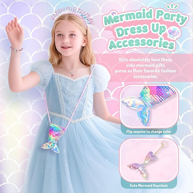 13PCS Mermaid Toys Gifts for Girls 4-6 7 8 9 10 Years Old, Girls Birthday Gifts Set with Light Up Star Pillow DIY Water Bottle Kits, for Daughter Niece Christmas Birthday Baskets for Kids