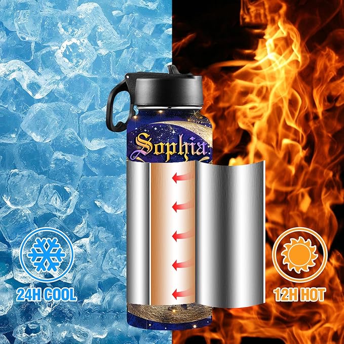 M YESCUSTOM Personalized Water Bottles for Kids with Straw Lid Custom Butterfly Water Bottle for School Customized Name Stainless Steel Double Wall Insulated Cup Birthday Gifts for Boy Girl Style12