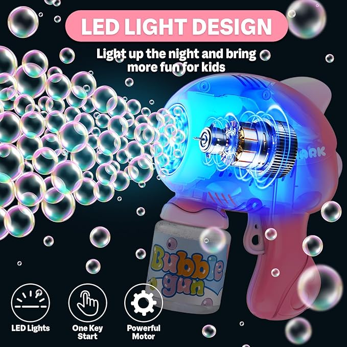 2 Pack Bubble Gun Machine for Kids, Automatic Light Up Bubble Blower with 2 Bottles 10 Bags Refill Solution, 10 Holes Bubble Guns Blaster for Toddlers, Outdoor Toys Gifts, Wedding Party Favor