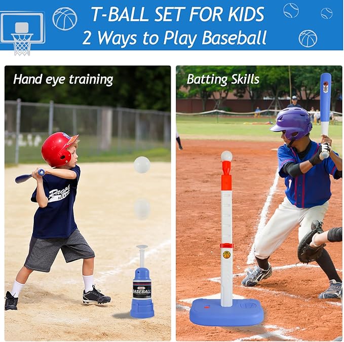 2 in 1 Toddler Basketball Set with Automatic Pitching Machine, Adjustable Height, Bathtub Hoop for Indoor/Outdoor Play, Blue