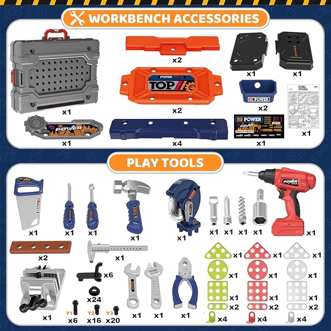 Kids Tool Bench with Realistic Electric Drill, 132 PCS Toddler Tool Set, Birthday Toys for Kids Ages 3 4 5 6 7 8, Toddlers Tool Box & Workbench, Kid Tools Set for Boys Girls 3-5 6-8