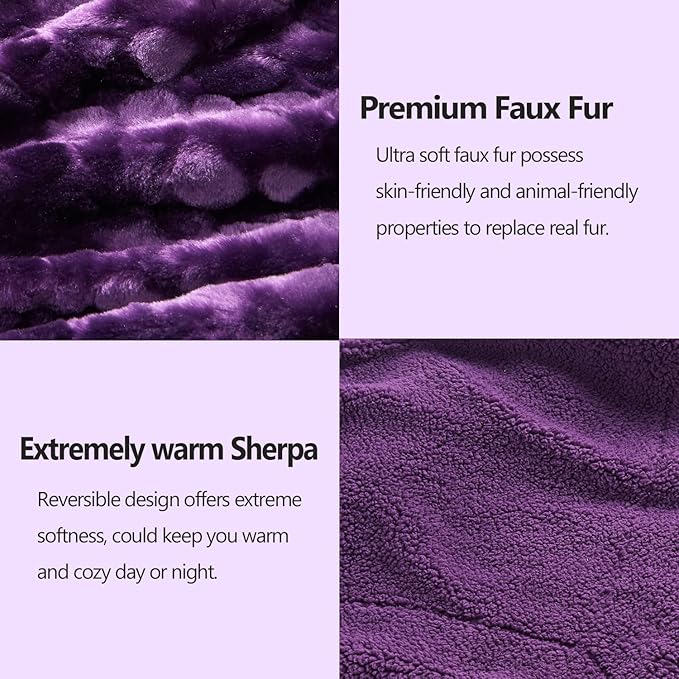 NEWCOSPLAY Super Soft Faux Fur Throw Blanket for Couch Dark Purple Fuzzy Plush Warm Blanket for Sofa Bed (Dark Purple, Throw(50"x60"))