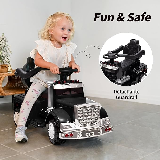 3-in-1 Ride on Push Car for Toddler with Handle, Toddler Ride on Toy for Boys Aged 1-3, Stroller Sliding Walking Car w/Music, Horn and Lights - Black