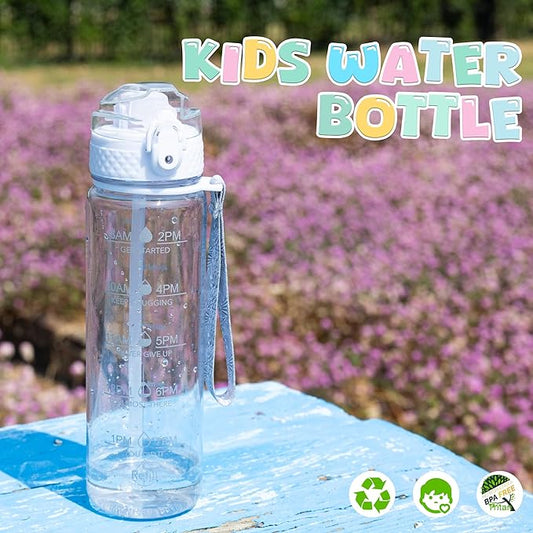 OLDLEY 17oz Kids Water Bottle for School - Motivational With Silicone Straw, Leak-Proof Tritan BPA-Free, Reusable for Girls Boys, Clear