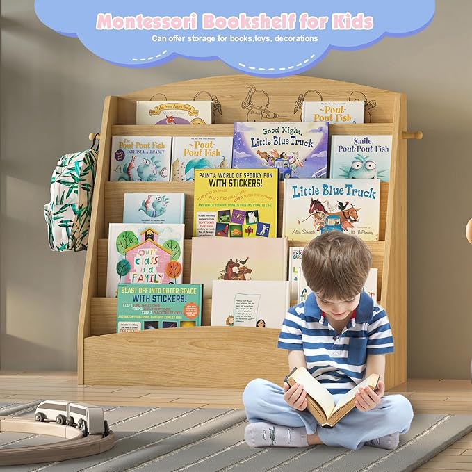 NACHES 5-Tier Kids Bookshelf - Toddler Book Display Shelves, Montessori Bookshelf for Kindergarten, Nursery, Bedrooms, Classrooms - Wooden Children Book Display (Natural)
