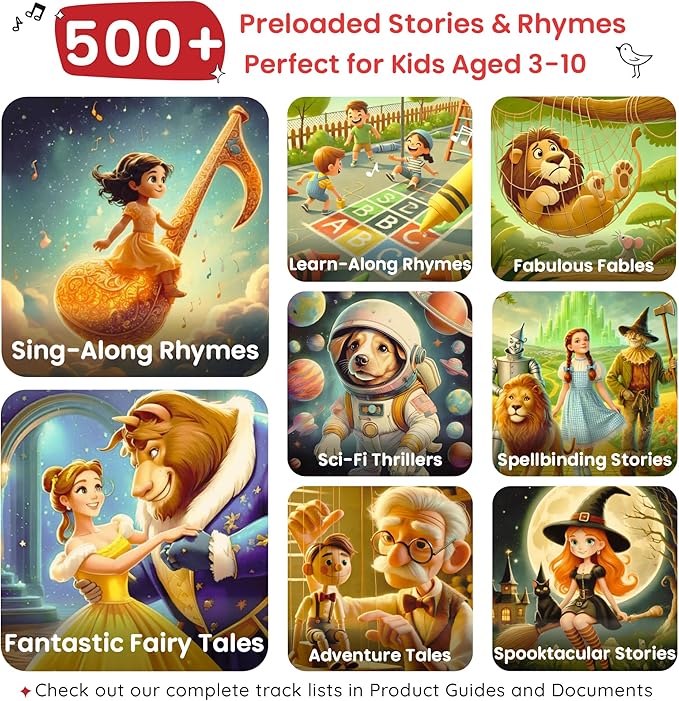 WonderBuddy Kids Story Box Audio Player, 500+ Preloaded Stories & Rhymes, Story Writing DIY Art Kit, Voice Recorder, Content Upgrade, Bluetooth, Birthday Gift for Boys Girls 3+ Years- Dino