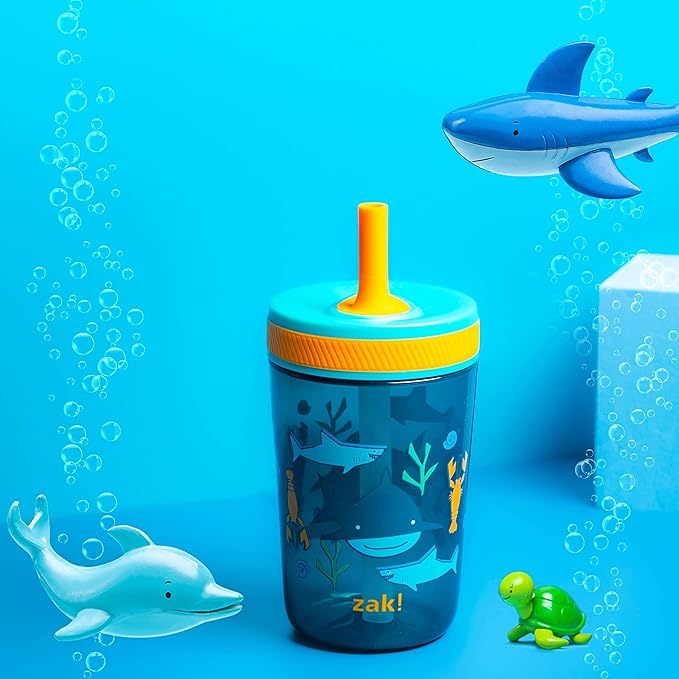 Zak Designs Kelso 15 oz Tumbler Set, (Underwater) Leak-Proof Screw-On Lid with Straw Made of Durable Plastic and Silicone, Perfect Bundle for Kids (2pc Set)
