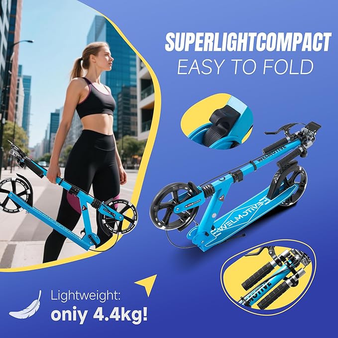 Kick Scooter for Kids Ages 8+ Teens & Adults, with Front handbrake and Rear Brake, and Adjustable Handlebars, Big Sturdy PU Flash Wheels Great Gift & Toy