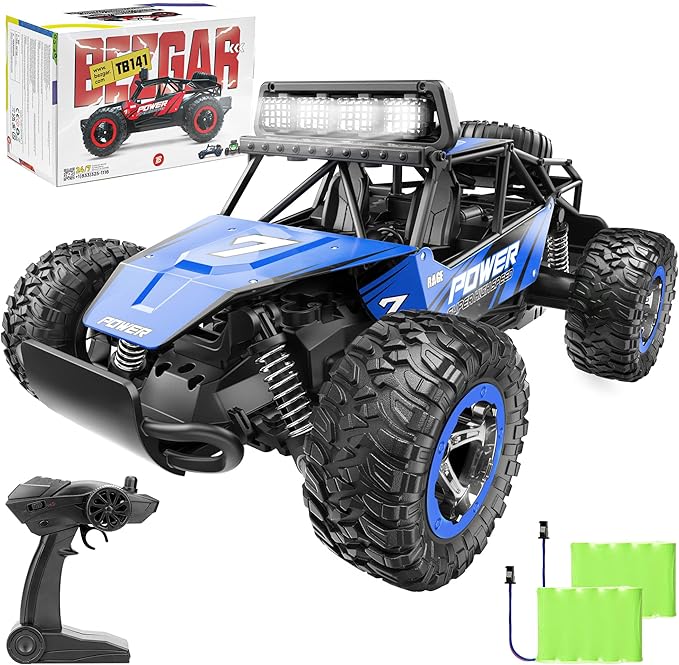 BEZGAR TB141 RC Cars-1:14 Scale Remote Control Car, 2WD High Speed 20 Km/h Electric Toy Off Road RC Car Vehicle Truck Crawler with LED Headlight and Two Rechargeable Batteries for Kids and Adults