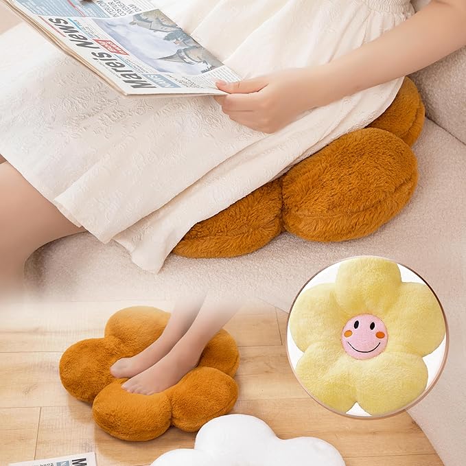 18” Yellow Flower Pillow Flower Shaped Throw Pillow Colorful Smile Daisy Flower Pillows Seating Cushions for Adults Kids Throw Pillows Couch Decor