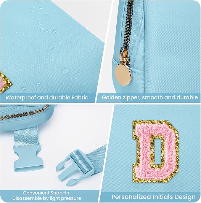 Dance Recital Gifts for Girls, Birthday Gifts for 4 5 6 7 8 9 10 11 12 13 Year Old Girls Kids Teen Tween, Initial Fanny Pack Small Crossbody Bag Cross body for Teen Girl Belt Bag Purse (Blue，D)