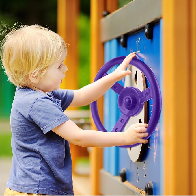 2 Pack Steering Wheel Playset Plastic Pirate Ships Wheel with Mounting Tools for Kids Playground Outdoor Gym (Purple, Orange)
