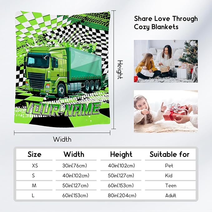 Personalized Boys Blanket, Truck Blankets for Kids, Custom Gifts with Name, Construction Truck Throw, Cozy Flannel Toddler Throws for Toddler, 30"x40"