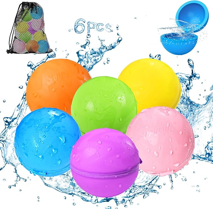KOKODI Reusable Water Balloons Quick Fill Self Sealing, Refillable Water Bombs for Kids Adults, Latex-Free Silicone Splash Water Ball for Summer Fight ball Game Pool Party Beach Outside Toy activities