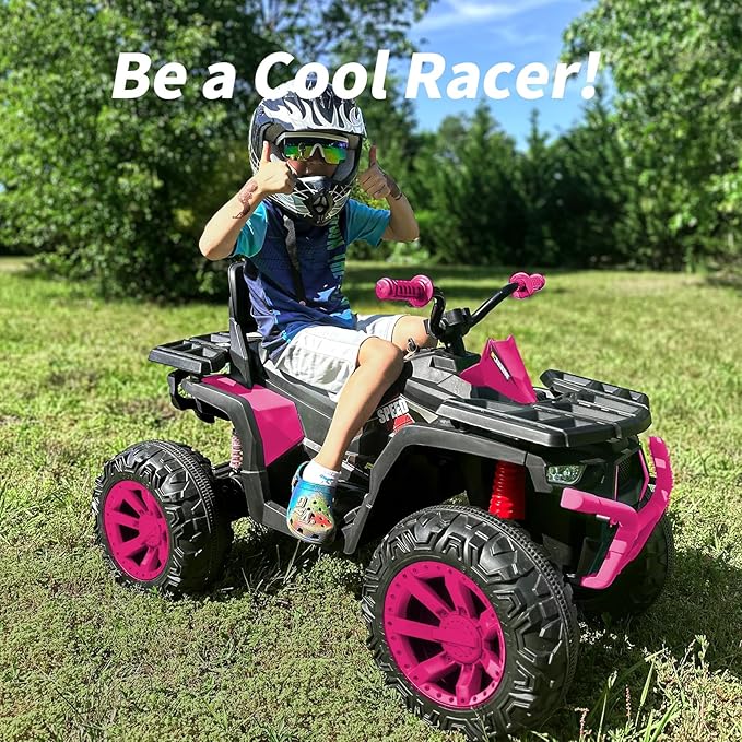 12V Kids 4 Wheeler ATV, 2-Seater Electric ATV Four Wheeler for Big Kids with Bluetooth, 14.4" Big Wheels - Rose Pink
