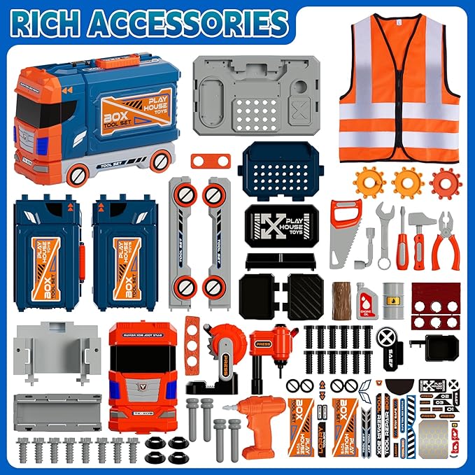 Kids Tool Bench Set with Electric Drill & Work Clothes, 68 PCS Realistic Toddler Tool Set for Ages 3-5, STEM Workbench Toy for Boys Girls, Pretend Play Construction Kit, Birthday Gift