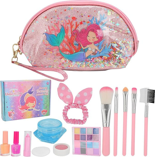 Brrnoo Kids Makeup Kit Makeup Set for Girls Portable Storage Box Bright Colors ABS Material Princess Party Play Date Toys