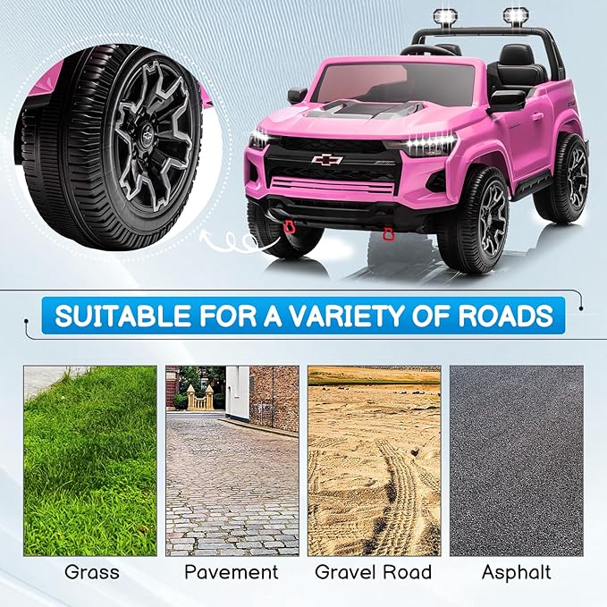 Winado 24V Licensed Chevrolet Colorado Electric Car for Kids, Ride on Toys for Toddlers with Remote Control, 2 Seater Electric Car Ride On Vehicle w/Bluetooth, Soft Start, LED Lights - Pink