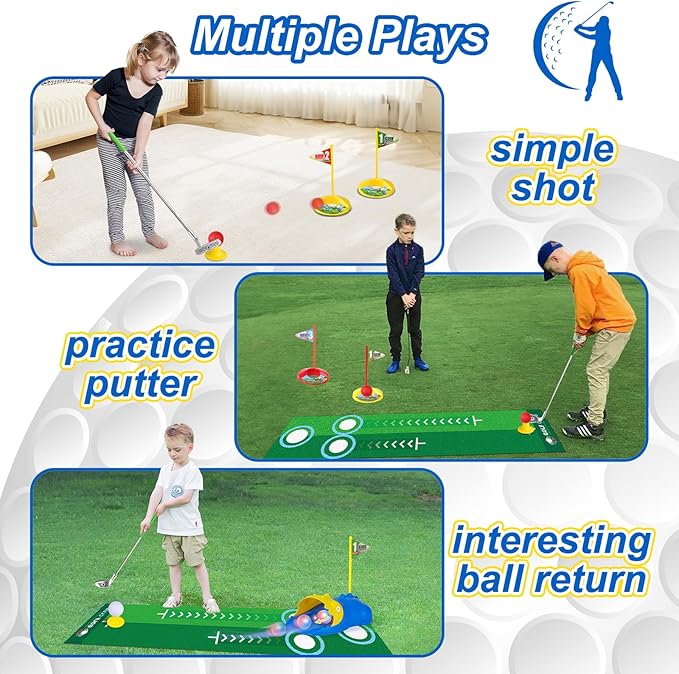 Liberry Kids Golf Set for 3 4 5 6 Years Old Boys Girls, Toddler Golf Clubs Set with Automatic Ball Returner, Glow Balls, Putting Mat, Indoor Outdoor Sports Toy Birthday Gift