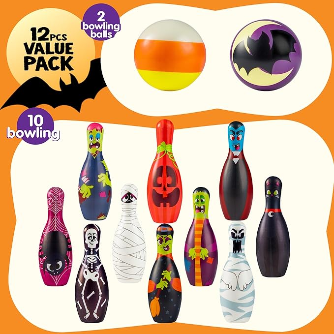 JOYIN Halloween Foam Bowling Set for Kids Toys Party Supplies, Get-Together Party, Game Day Events, Indoor Outdoor Toy Game with 10 Pins & 2 Balls Fun Sports Games, Birthday Parties