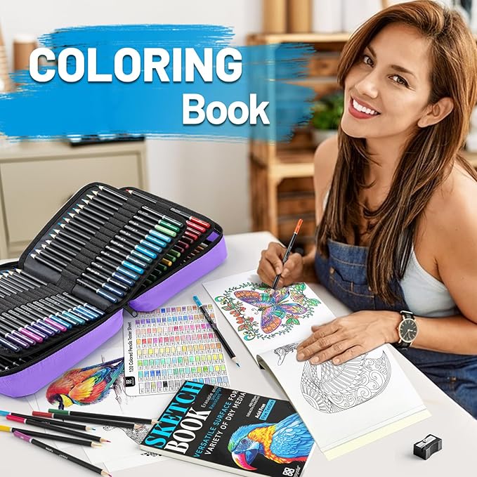 136 PCS Colored Pencils Set for Adult Coloring Books, 120 Colored Pencils with Sketchbook, Coloring Book, Sharpener, Soft Core Oil-Based Coloring Pencils for Artists Drawing Sketching Blending Shading