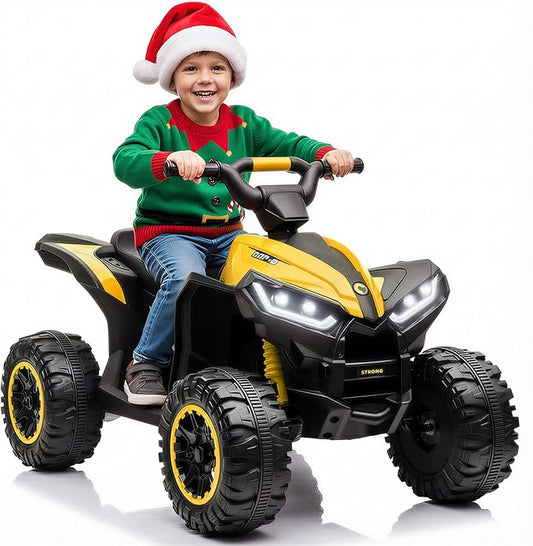 Aosom 12V Kids ATV Quad Car with Forward & Backward Function, Four Wheeler for Kids with Wear-Resistant Wheels, Music, Electric Ride-on ATV for Toddlers Ages 3+ Years Old, Yellow
