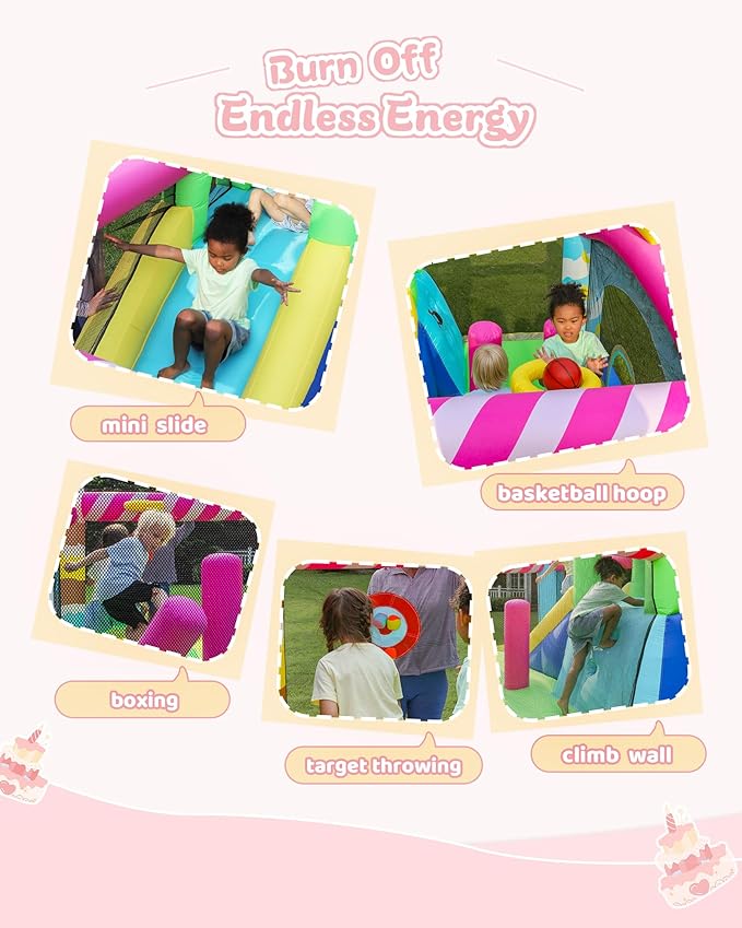 AirMyFun & AyoFree Bounce House, Bouncy House with Slide, Indoor Outdoor Inflatable Bounce House for Kids, Party Theme Bounce Castle with Large Jumping Area, Basketball Hoop